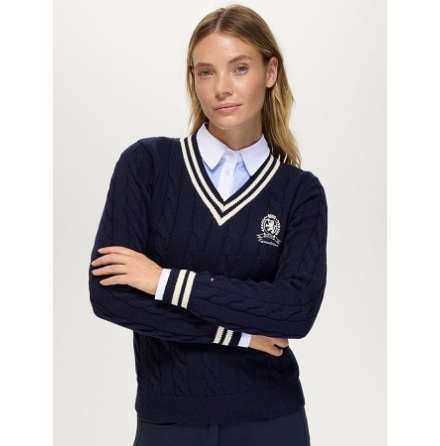Tommy Hilfiger Equestrian Roseville Kabeltr�ja V-Ringad Desert Sky